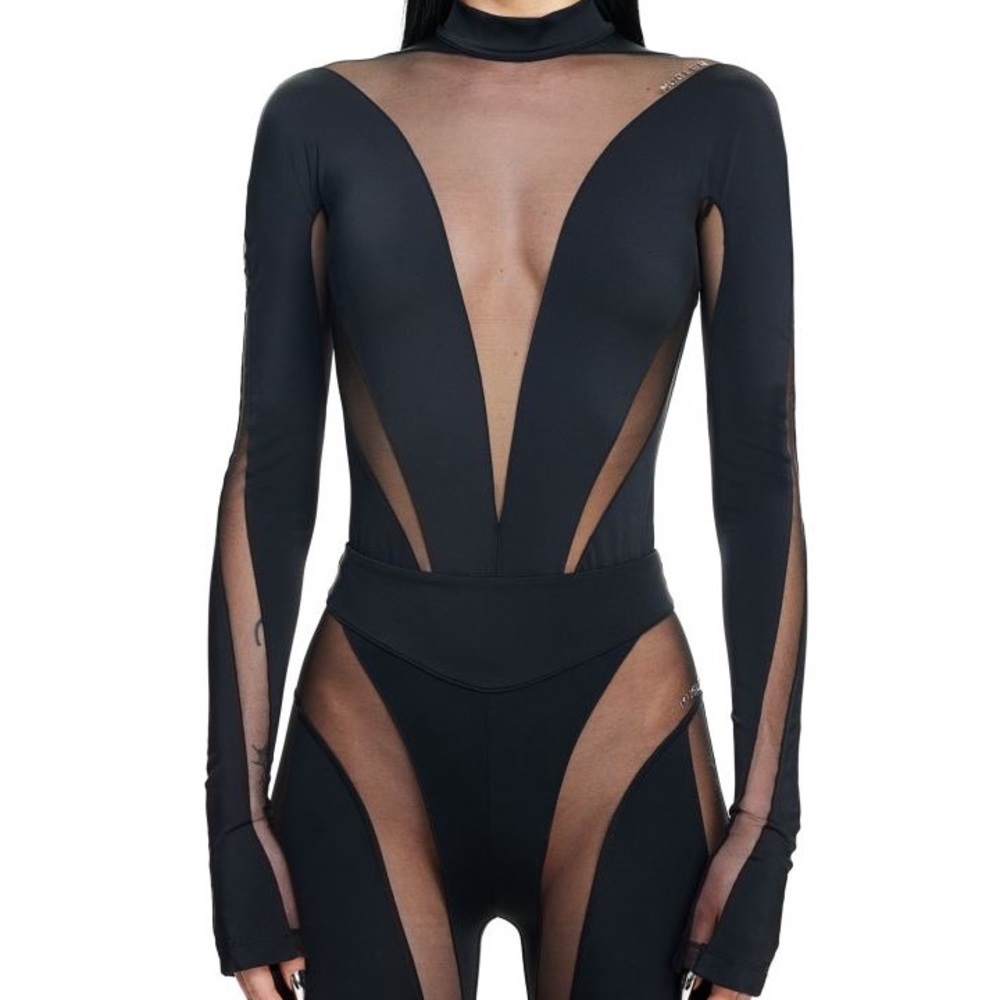 H&M x MUGLER SHEER PANEL BODYSUIT - BLACK
